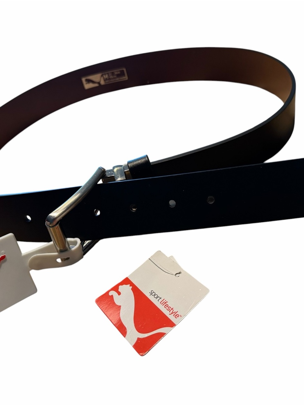 Puma Men’s Black Leather Belt with Silver Buckle